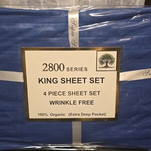 Hotel Quality Organic King Sheet Set 2800 Thread Count Blue 4 Piece New